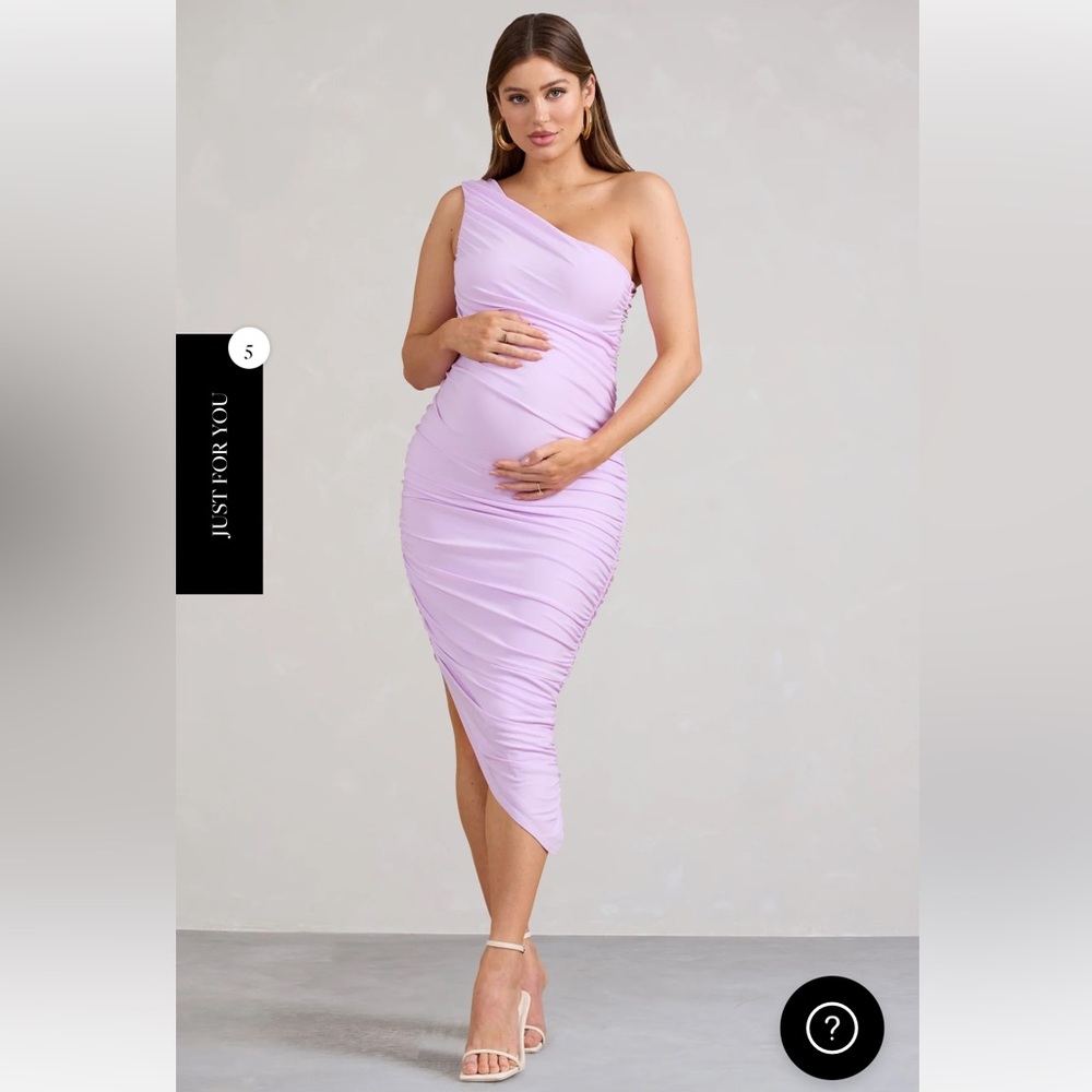 Club L London Lilac Maternity Ruched One Shoulder Midi Dress